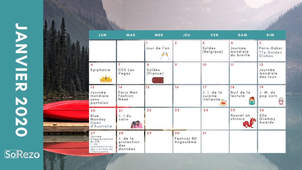 Calendrier éditorial 2020